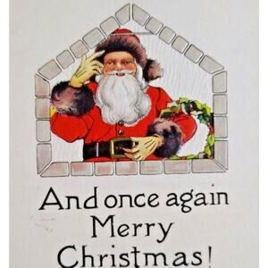 Santa Claus Postcard Christmas 1917 Saint Nick Behind Brick Window Series C-201